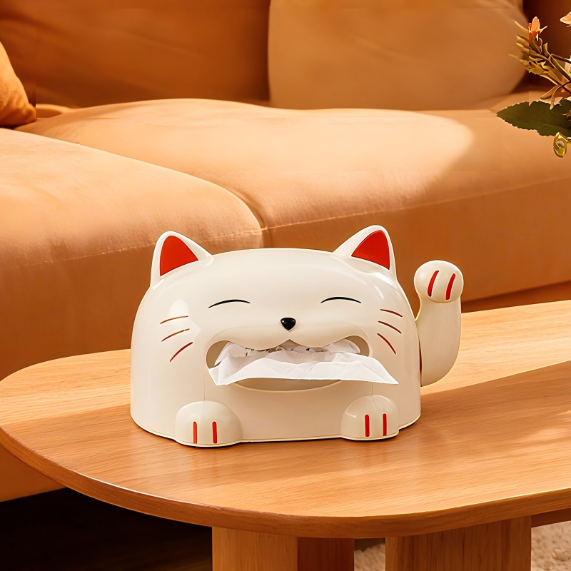 Cat-Shaped Tissue Box - Durable PP Tissue Holder for Home & Office (Yellow or White)