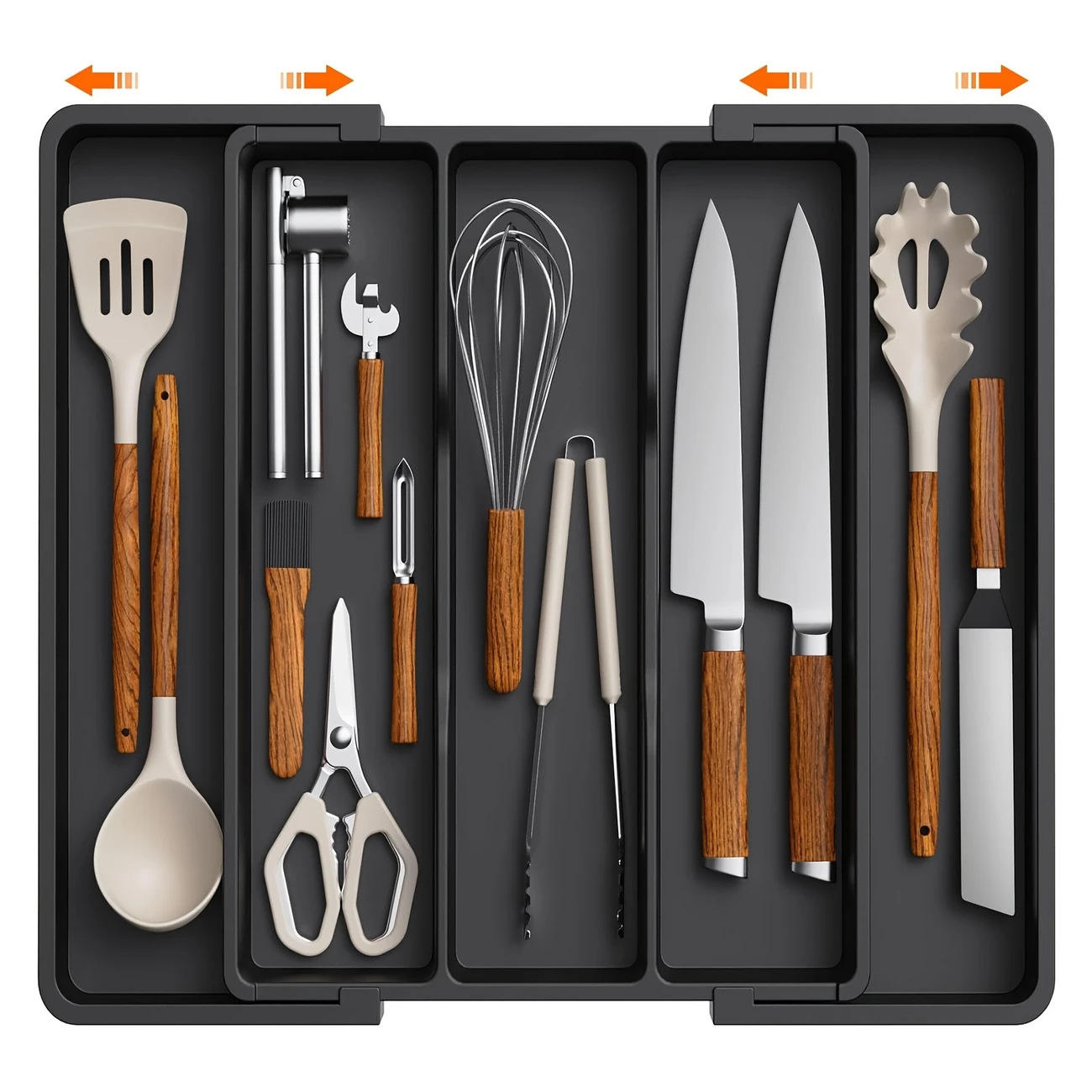 Foldable Kitchen Drawer Organizer - Plastic Utensil Storage Tray (39 x 36 x 6 cm)