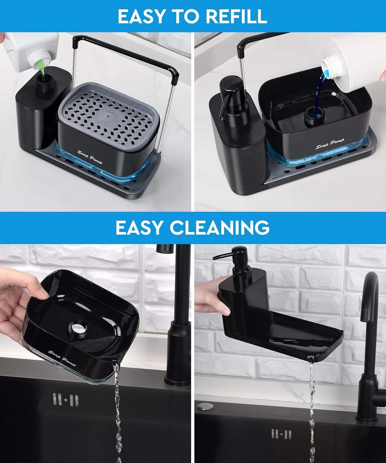 Manual Dish Soap Dispenser Set - 5-in-1 Kitchen Sink Station with Sponge & Brush Holder