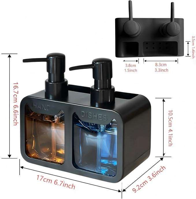 Double Pump Soap Dispenser with Sponge and Brush Holder - Space-Saving Bathroom Caddy