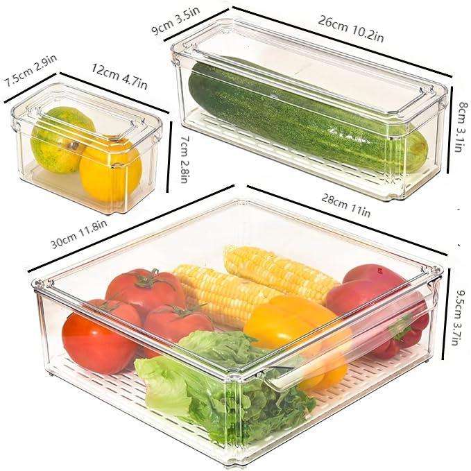 Transparent PET Kitchen Storage Container Set - 3 Sizes, Refrigerator Organizer