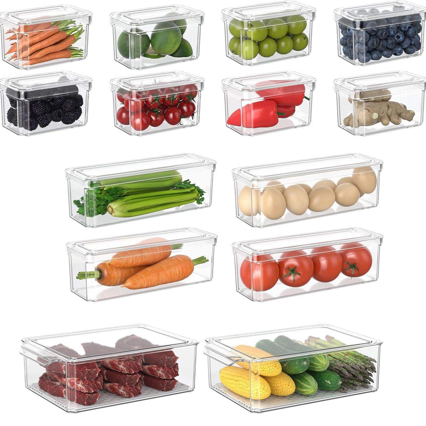 Transparent PET Kitchen Storage Container Set - 3 Sizes, Refrigerator Organizer