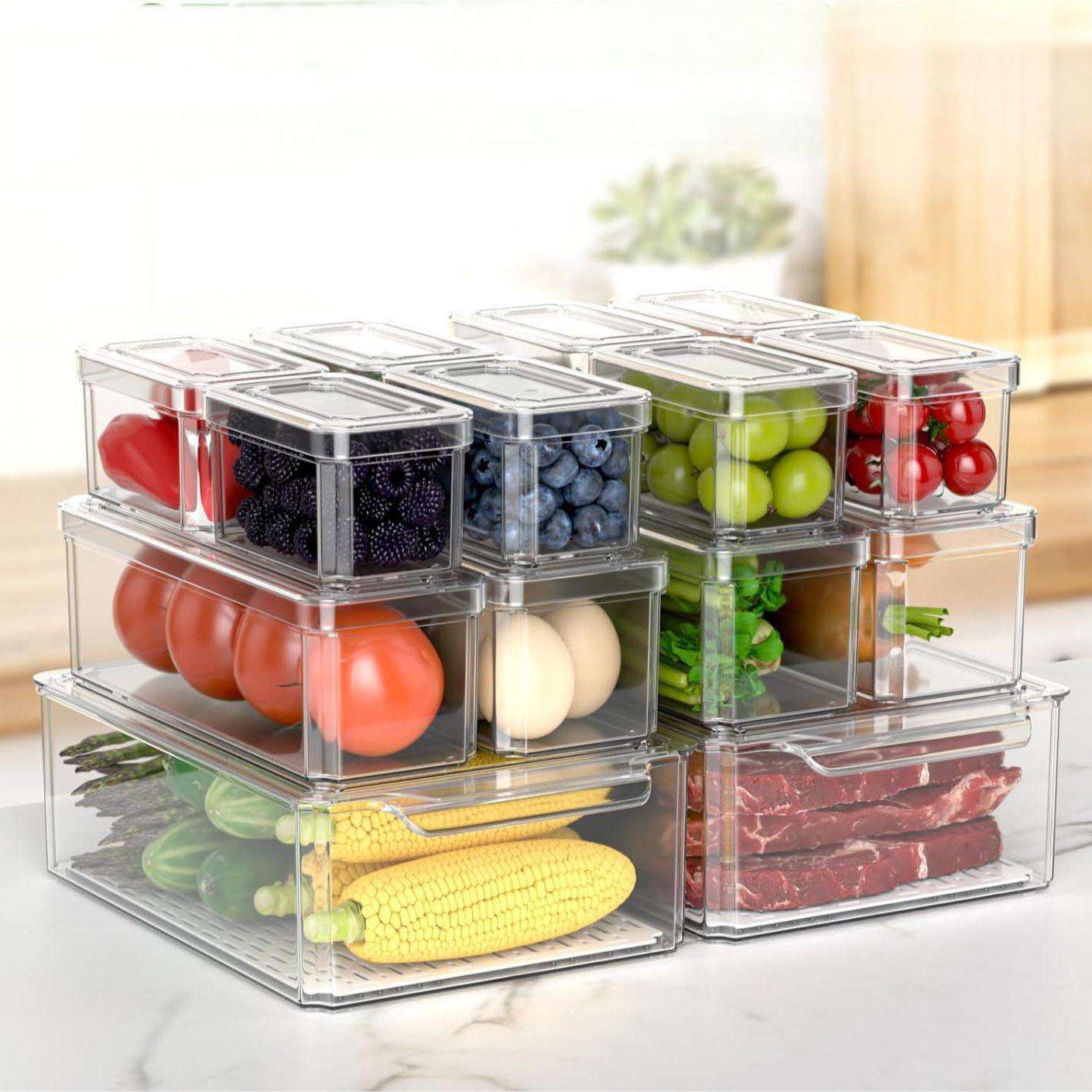 Stackable Foldable Food Storage Box with Lid - Transparent PE, 33 x 33 x 10 cm