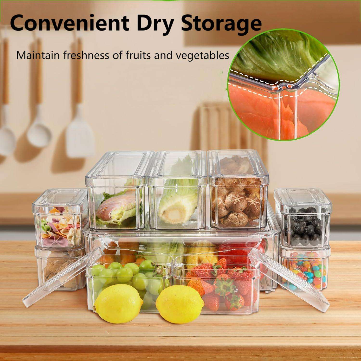 Stackable Foldable Food Storage Box with Lid - Transparent PE, 33 x 33 x 10 cm