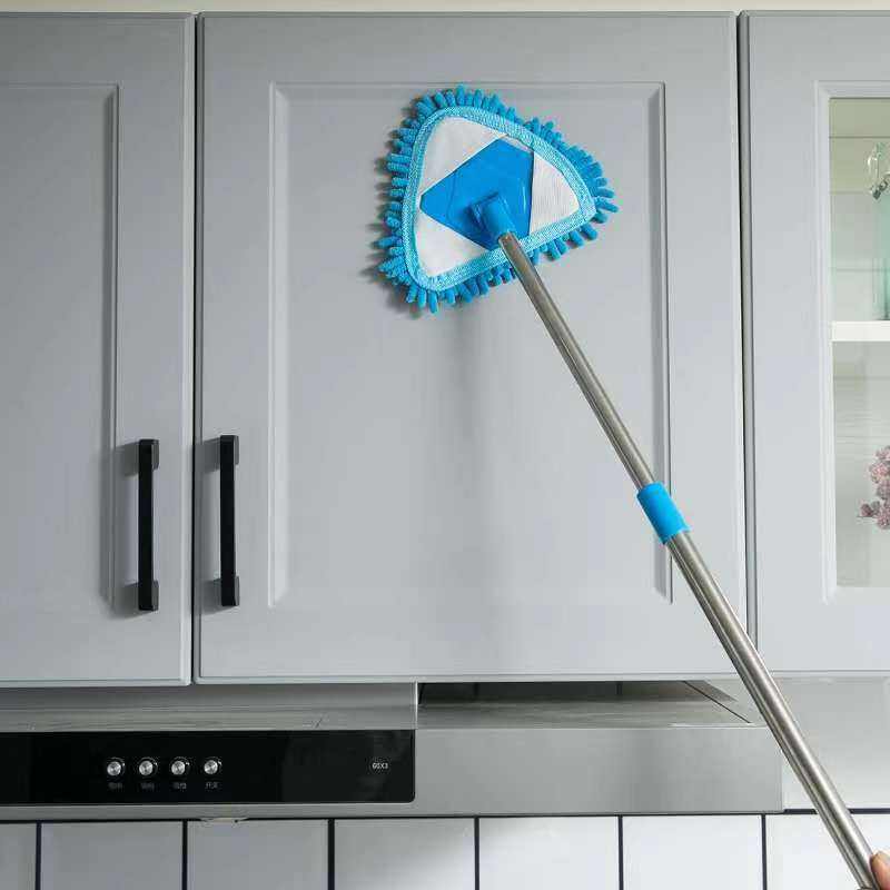 Microfiber Triangular Mop Head with Telescopic Steel Pole - Self-Wringing