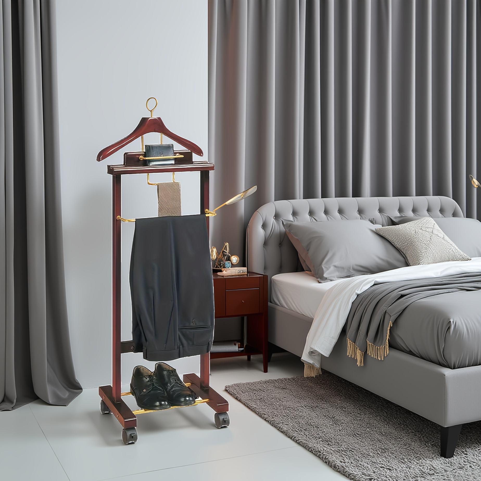 Hotel Wooden Coat Rack with Shoe Rack - Hallway and Changing Room Stand
