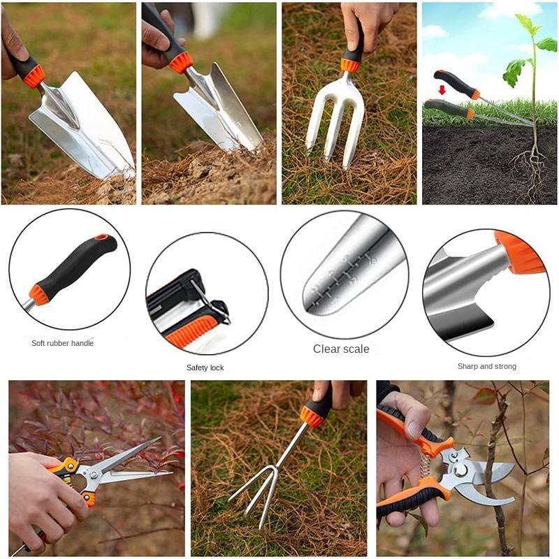 10-Piece Garden Tool Set with Oxford Bag - Stainless Steel Trowel, Spatula and Fork