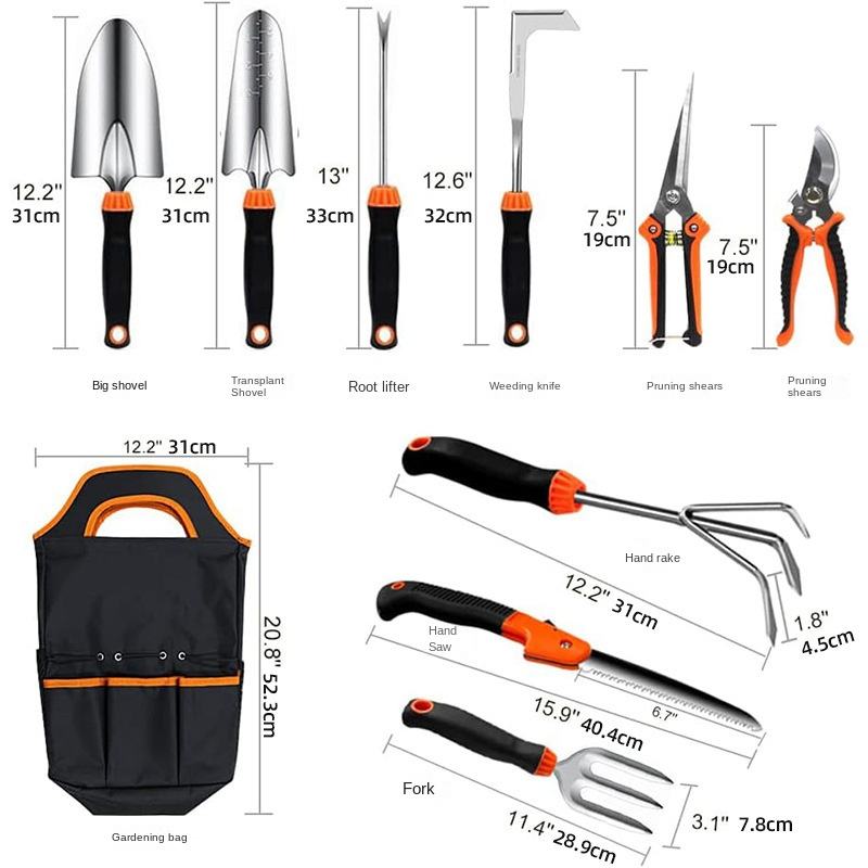 10-Piece Garden Tool Set with Oxford Bag - Stainless Steel Trowel, Spatula and Fork