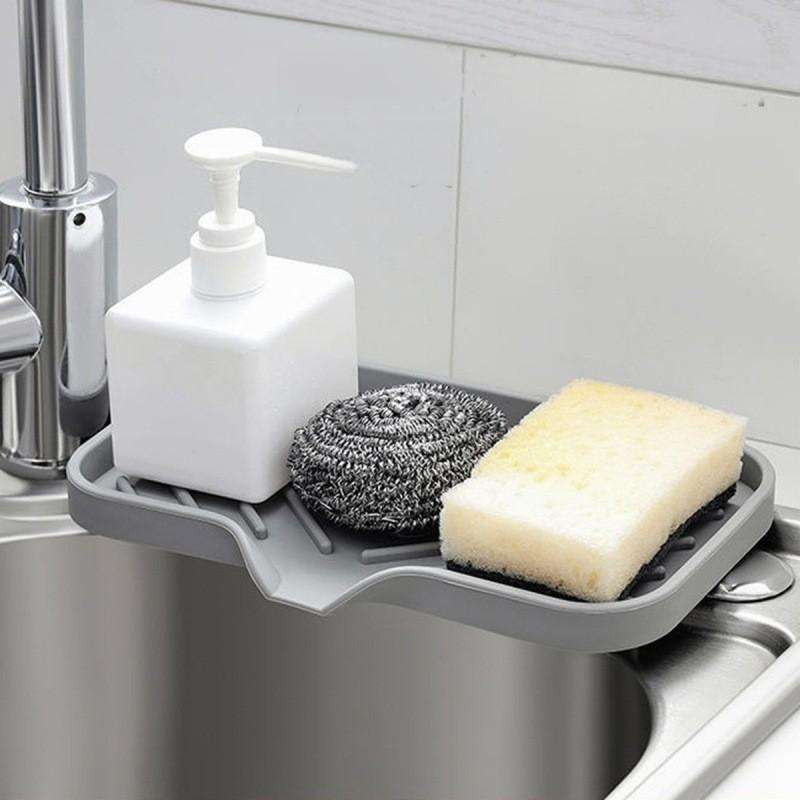 Silicone Self-Draining Soap Dish and Sponge Tray, 12 cm Square, 3 mm