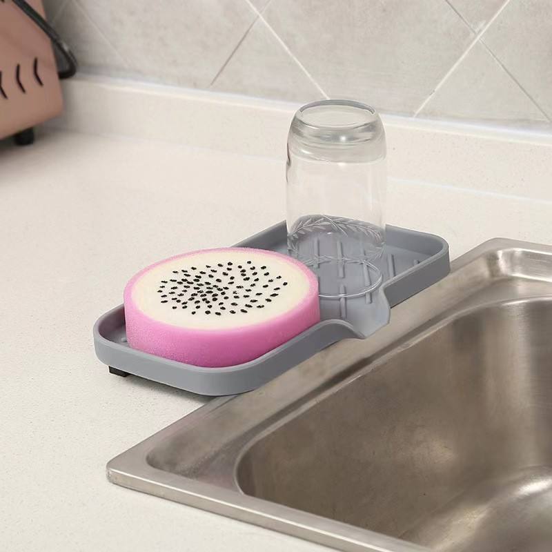 Silicone Self-Draining Soap Dish and Sponge Tray, 12 cm Square, 3 mm