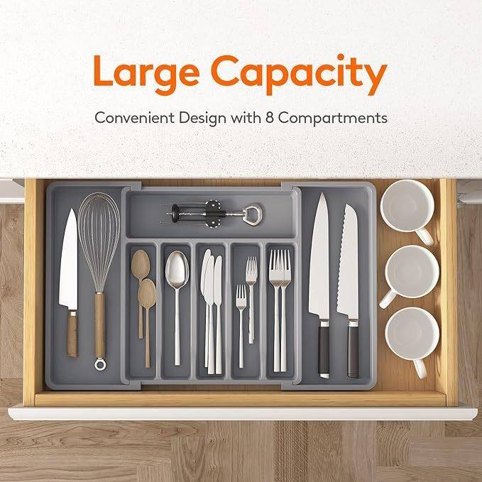 Extendable Folding Cutlery Storage Box with Removable Tray, 57 x 38 x 5 cm, 2 L