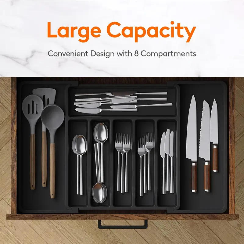 Extendable Folding Cutlery Storage Box with Removable Tray, 57 x 38 x 5 cm, 2 L