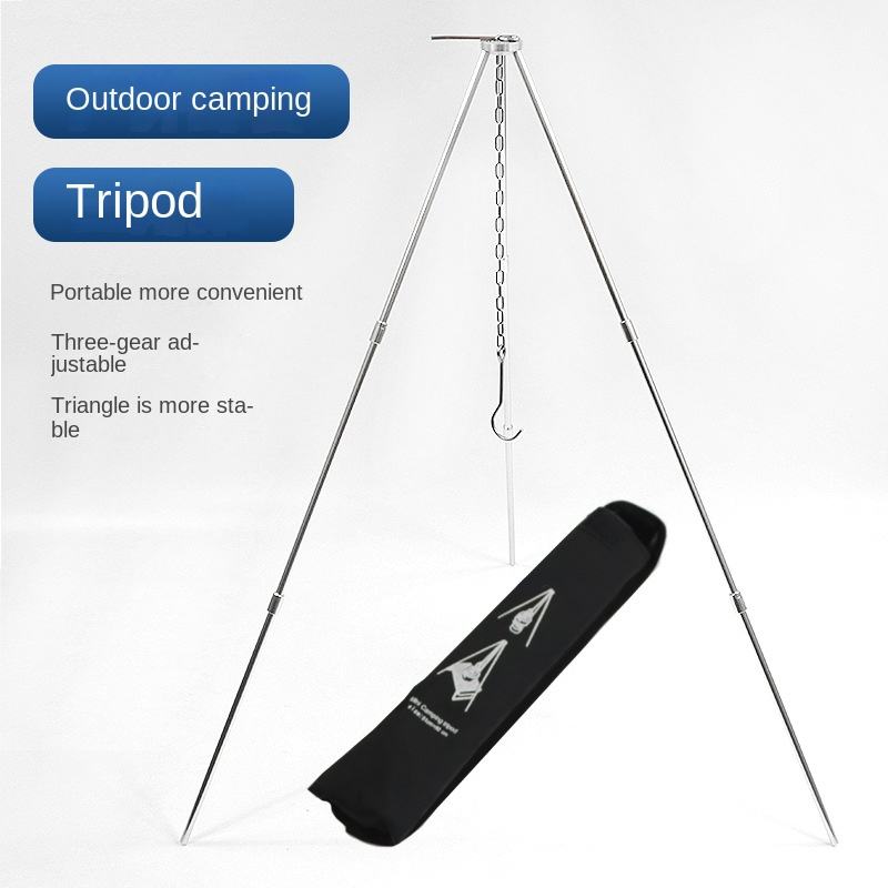Stainless Steel Telescopic Cooking Tripod - Camping Bonfire Pot Hanger