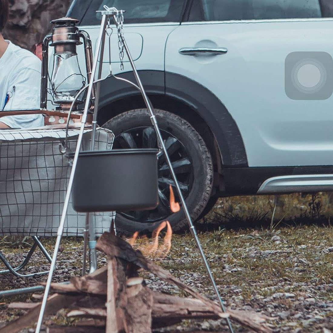 Stainless Steel Telescopic Cooking Tripod - Camping Bonfire Pot Hanger