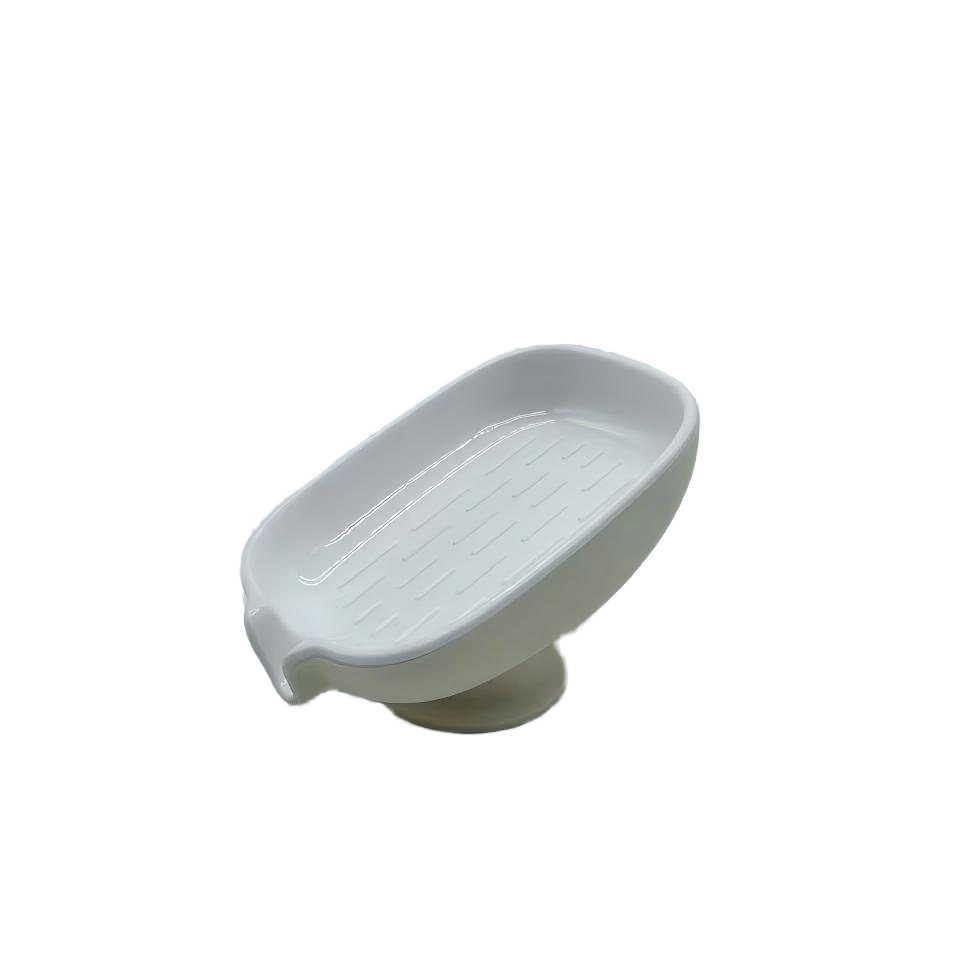 Single-Layer Plastic Soap Dish with Suction Mount and Drainage Holes